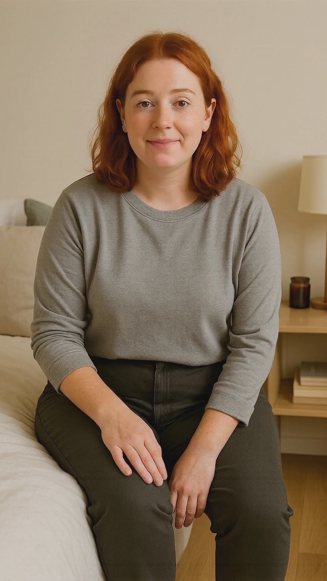 Red-haired woman describing how VLUMX™ Hair Growth & Scalp Health Oil brought back softness, shine, and manageability to her dry, dull hair.